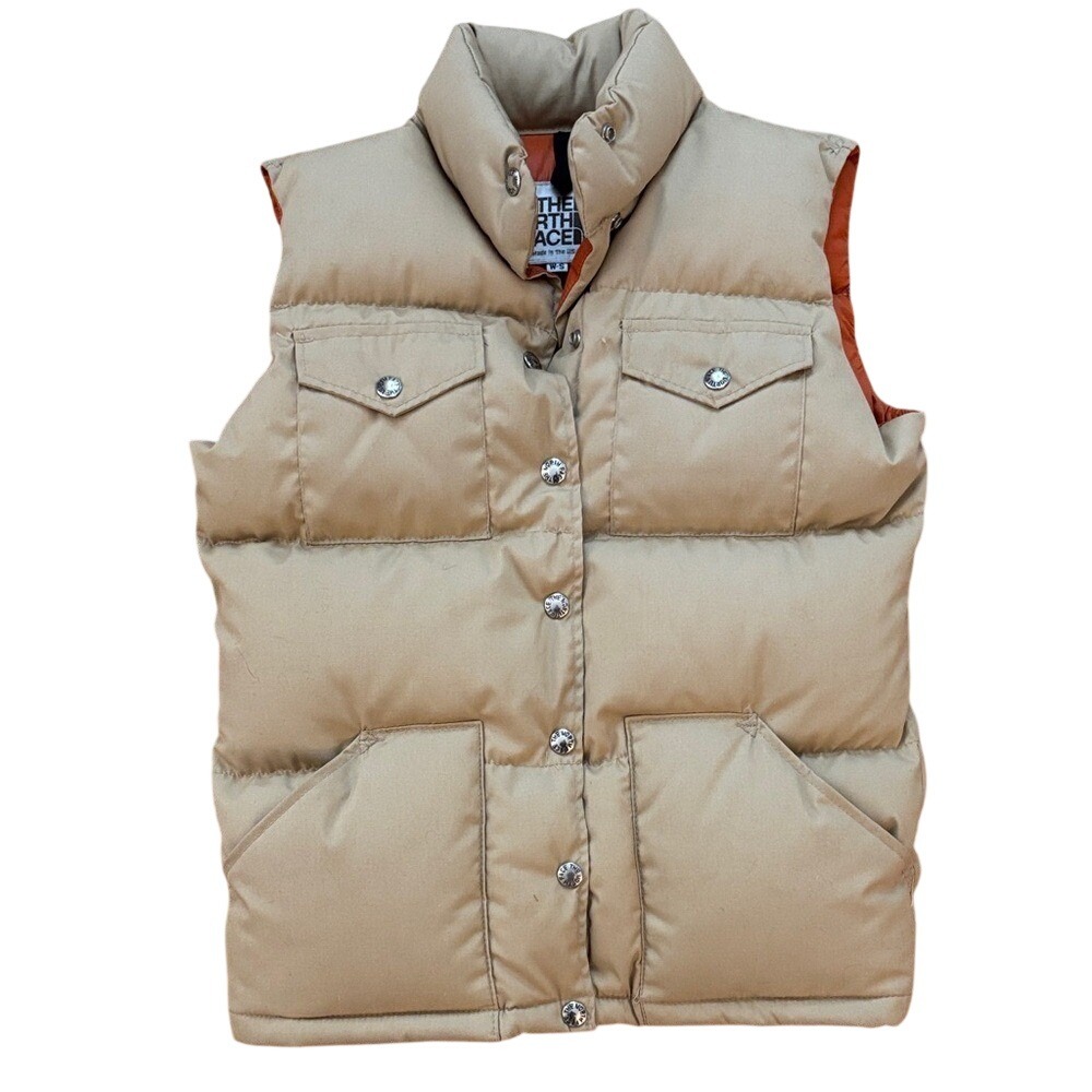 THE NORTH FACE Vintage 70s/80s Tan & Orange Made In USA Down Puffer Vest Small